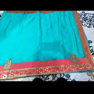 Diwali Sale🎉 Sky-blue Heavy Boarder Saree