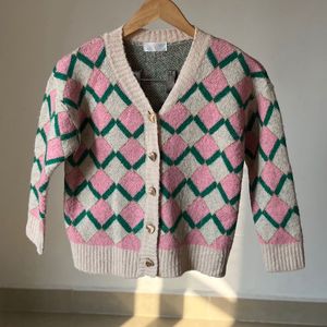 Blush Pink Argyle Print Crop Cardigan 🎀