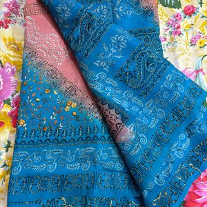 Pure Silk Kantha With Stitched Blouse