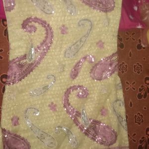 Pink And Sandal Kurta Set With Work Dupatta