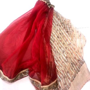 Red N Off White Saree