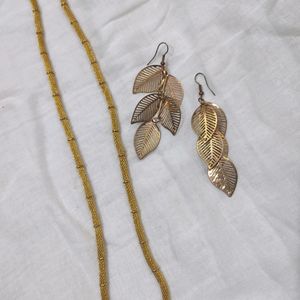 Gold Plated Chain & Leaf Earrings