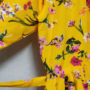 Yellow Floral Gown With Belt