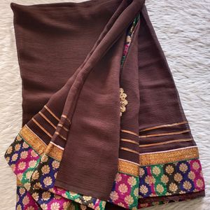 Brown Multicolor Lace Bordered Saree (Women)