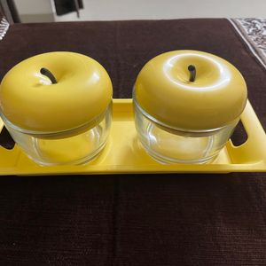 Mukhvas Container, Apple Shaped, Yellow Color, Glass Bowls