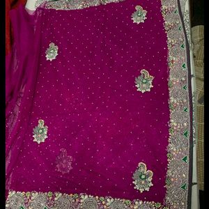 Set Of 3✨Purple Heavywork  Saree Blouse Petticoat