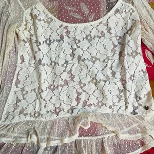 Women White Stylist Net Top