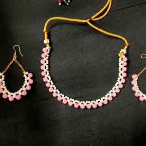 Pink & White Colour Moti Necklace