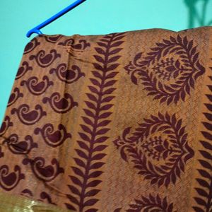 Brown Cotton Linen Saree,Formal