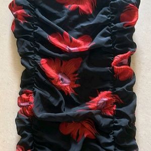 Floral Print Black Red Mini Dress