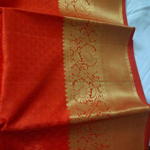 100% Pure Kanchipuram Silk Saree- Bright Red