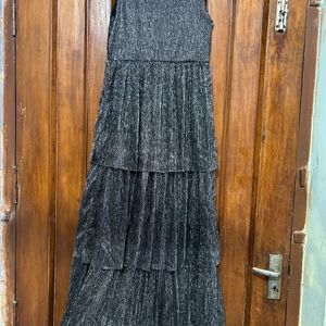 FLARED SHINY PARTY WEAR BLACK DRESS