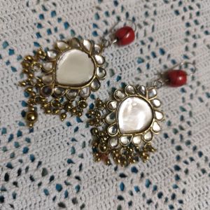 Vintage Brass Beaded Polki Earrings