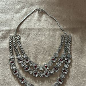 Red Colour 3 Layer AD Necklace SET