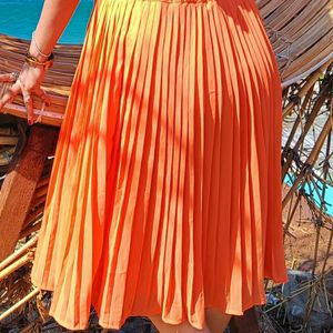 Orange Pleated Skirt