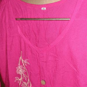 Pink Cotton Kurti (bust- 32 length- 42.5)