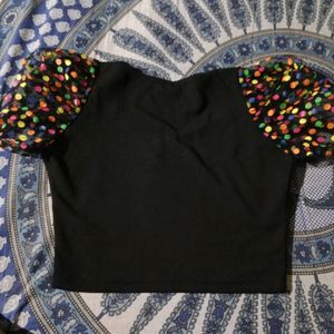 Black Crop Top With Puffy Sleeve