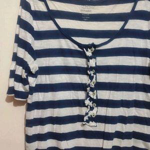 Navy Blue & White Lining T-shirt For 38 Bust