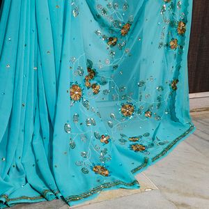 New Heavy Embroidered Stone Work Gorgette Saree