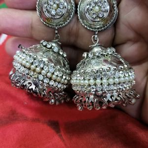 Silver Oxidized Jhumka Set