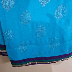 Printed BLUE Saree With Stitched Blouse