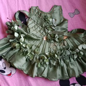 Olive Green Colour Frock For 6-12 Months Girl