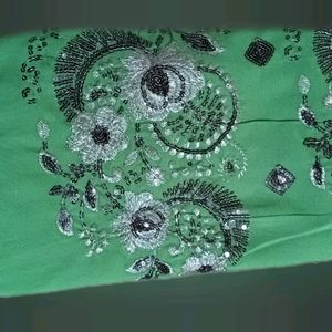 Shiffon Green Saree Work