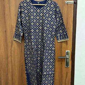 Party Wear Navy Blue Straight Kurta