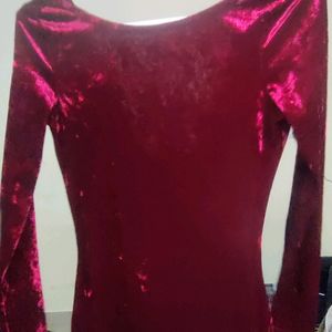 Full Sleeves Party Wear Bodycon Red Velvet Dress