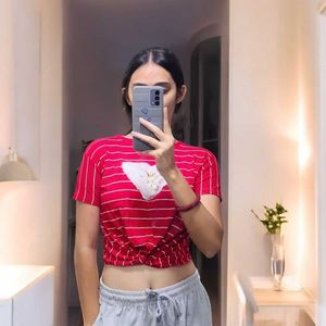 Heart Design Red Crop Top