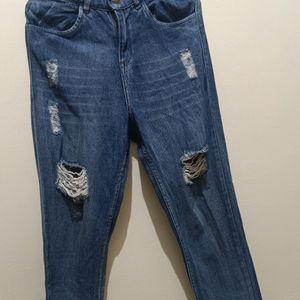 Women High Rise Blue Ripped Jeans