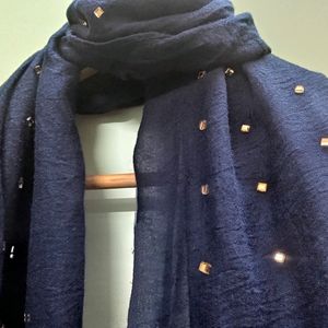 Navy Blue stole with Square Shape Stone.