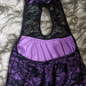 Purple Gothic Halter Neck Net detail Top