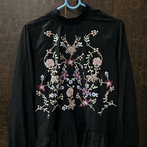 Black Top With Light Colored Embroidery