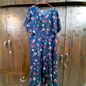 A navy Blue Flared Floral Dress