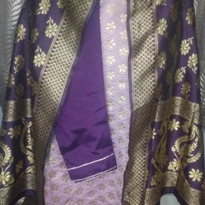 Pink Purple Banarasi Kurta Pant & Dupatta