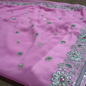 Pink Embroidery and Stone Embedded Saree