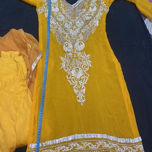 Yellow Heavy Work Stitched Suit With Bottom And Duppata