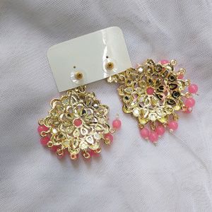 PASTEL PINK KUNDAN & PEARLS DANGLERS 🎀