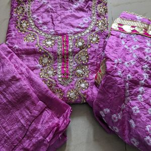 Bandhni Suit Material with Gota Patti
