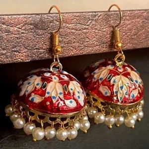 Brass Red Stone Jhumka ❤️🤍