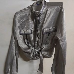 Silver Grey Party Wear Cropped Shirt