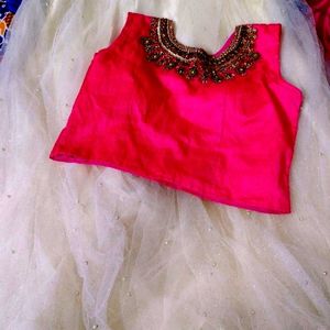 White Pink Lehenga Choli Dupatta+ Shrug