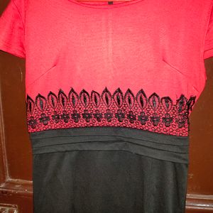 Women Korean Dress Red Black