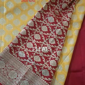 New Yellow And Red Katan Banarasi Saree
