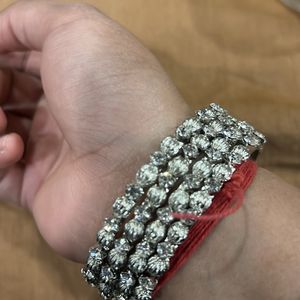 Silver Stone And Zari Bangles