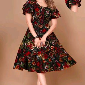 Women Black Nd Red Floral Print Layered Dress