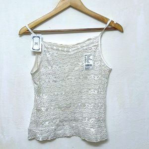 Trendy New Off White Shinny Tank Top For Women