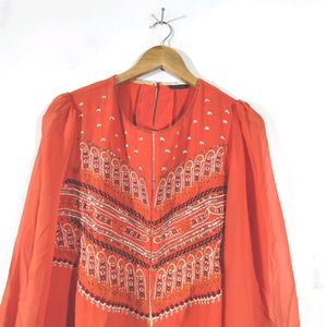 Orange Embroidered Kurta (Women's)