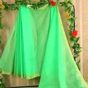 Green Colour Pure Cotton Saree With Golden Boder